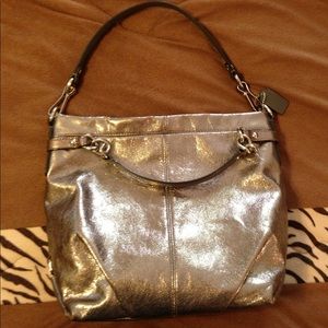 Authentic Coach Brooke Metallic Silver Hobo F17165